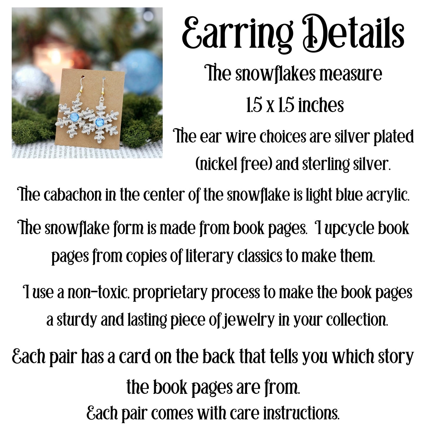 Snowflake Dangle Book Page Earrings