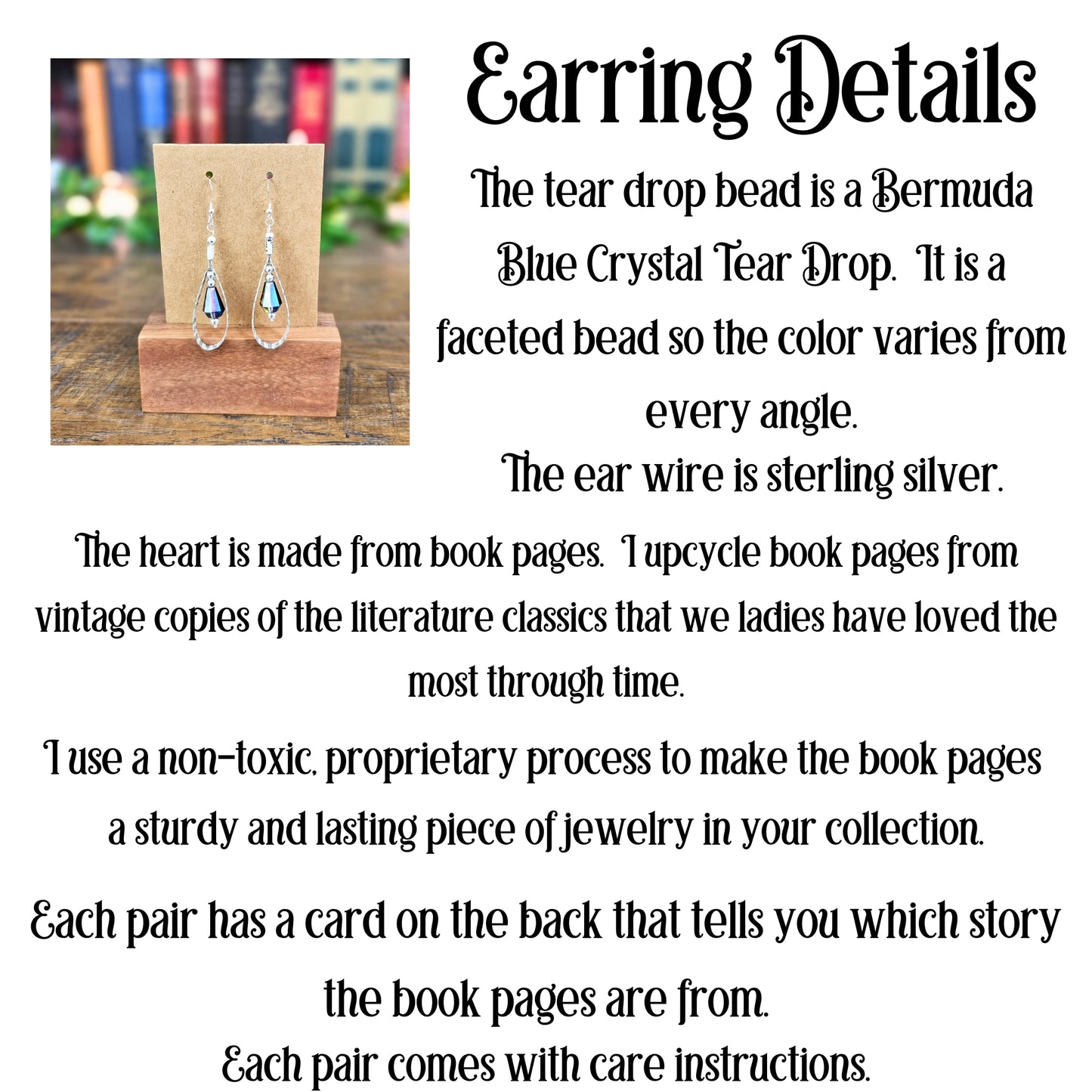 Book Page Tear Drop Earrings for Book Lover, Teacher and Book Club Gifts