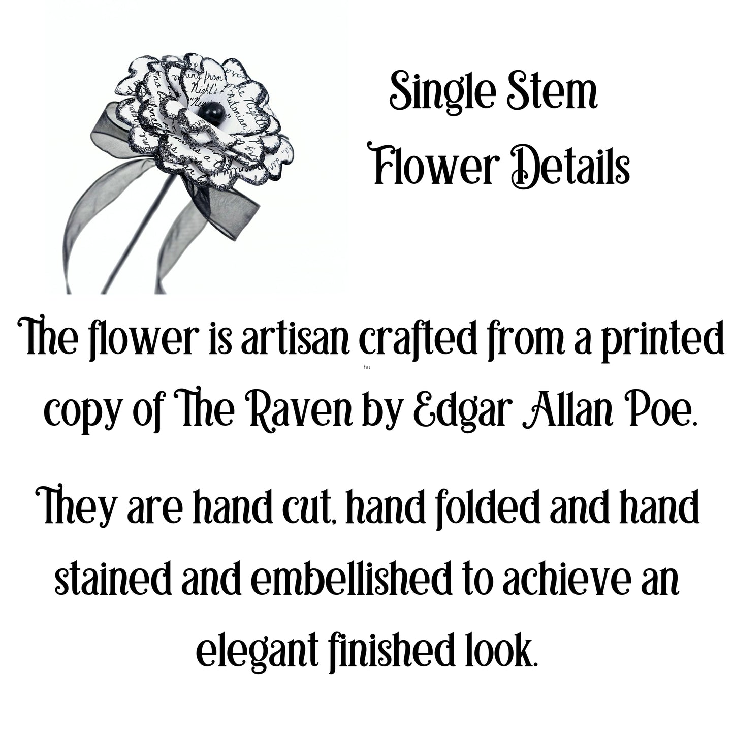Single Stem Paper Rose made from The Raven by Edgar Allan Poe