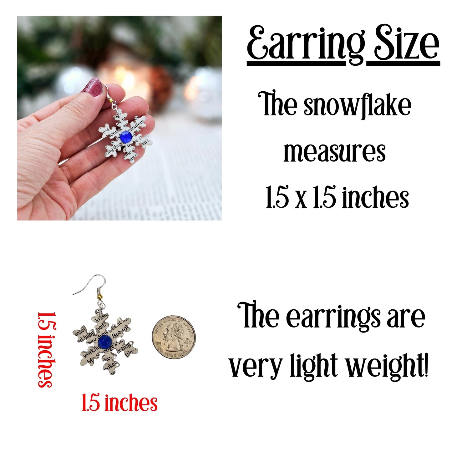 Snowflake Dangle Book Page Earrings