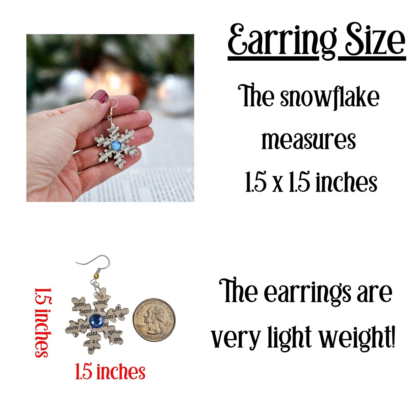 Snowflake Dangle Book Page Earrings