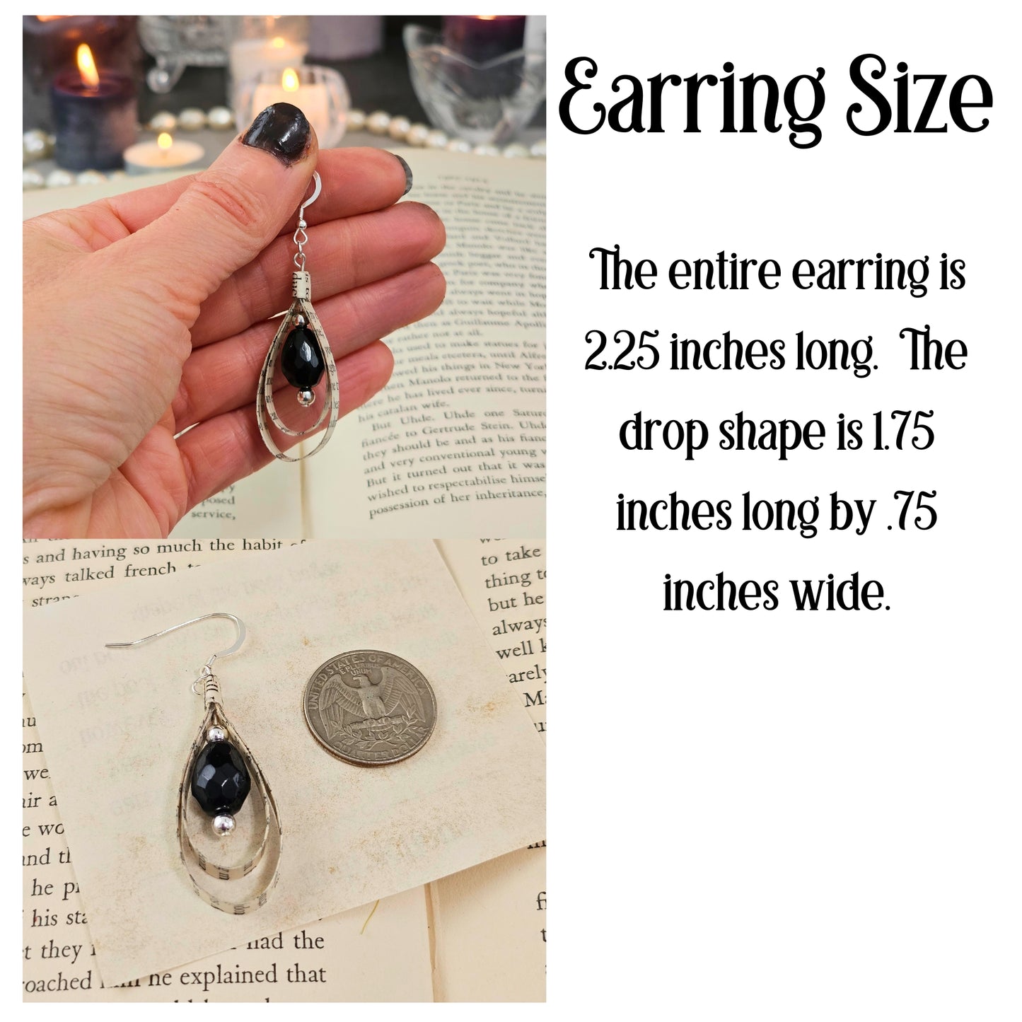Book Page Tear Drop Earrings for Book Lover, Teacher and Book Club Gifts