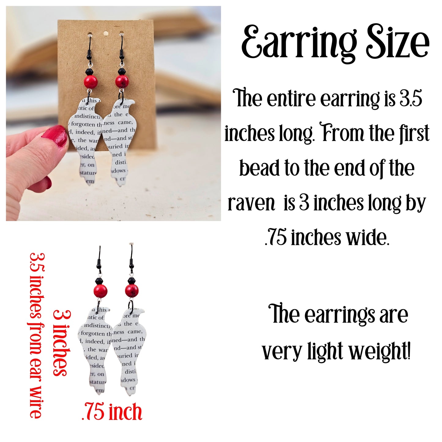 Raven Edgar Allan Poe Dangle Earrings