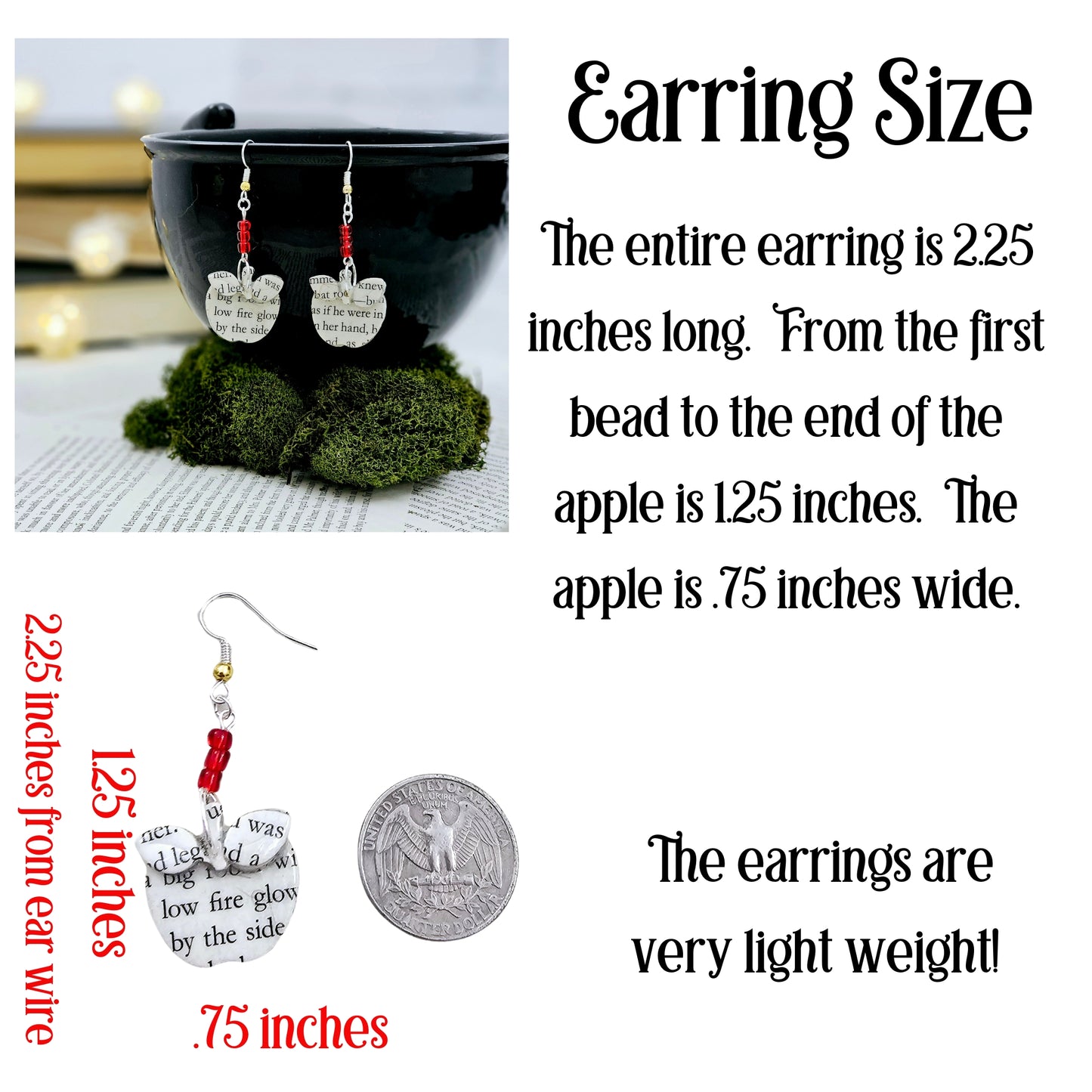 Apple Book Page Earrings for Teacher Appreciation Gift