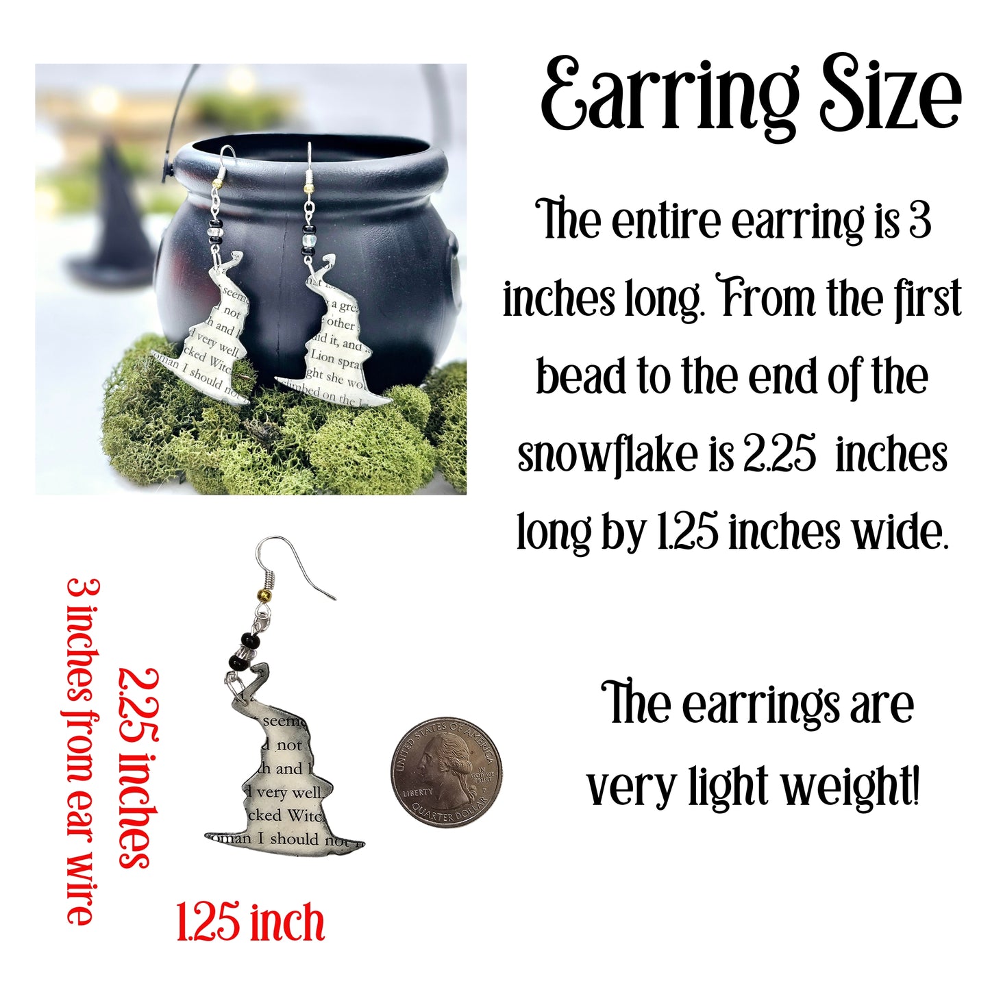 Witch Hat Book Page Earrings