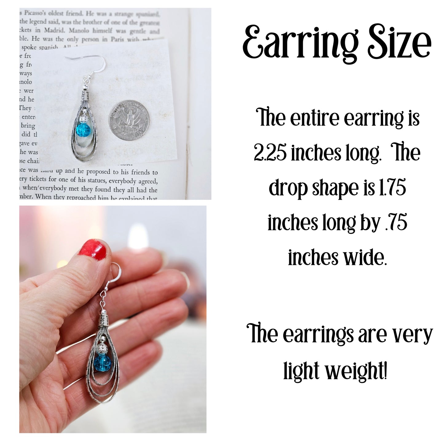 Book Page Tear Drop Earrings, Gift for Book Lovers, Teachers and Book Club Gift Exchange