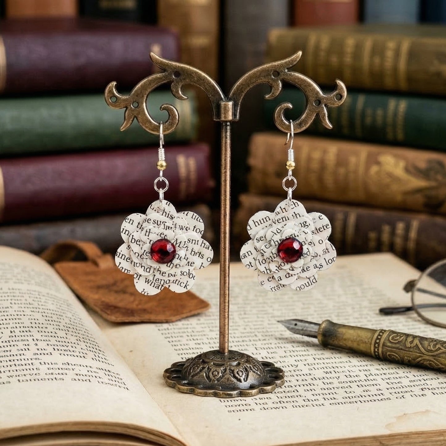 close up shot of earrings hanging on a earring tree, gift for teacher appreciation week