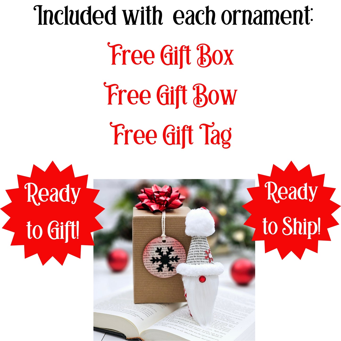 Book Page Gnome Christmas Ornament for Book Club, Reader and Teacher Gifts