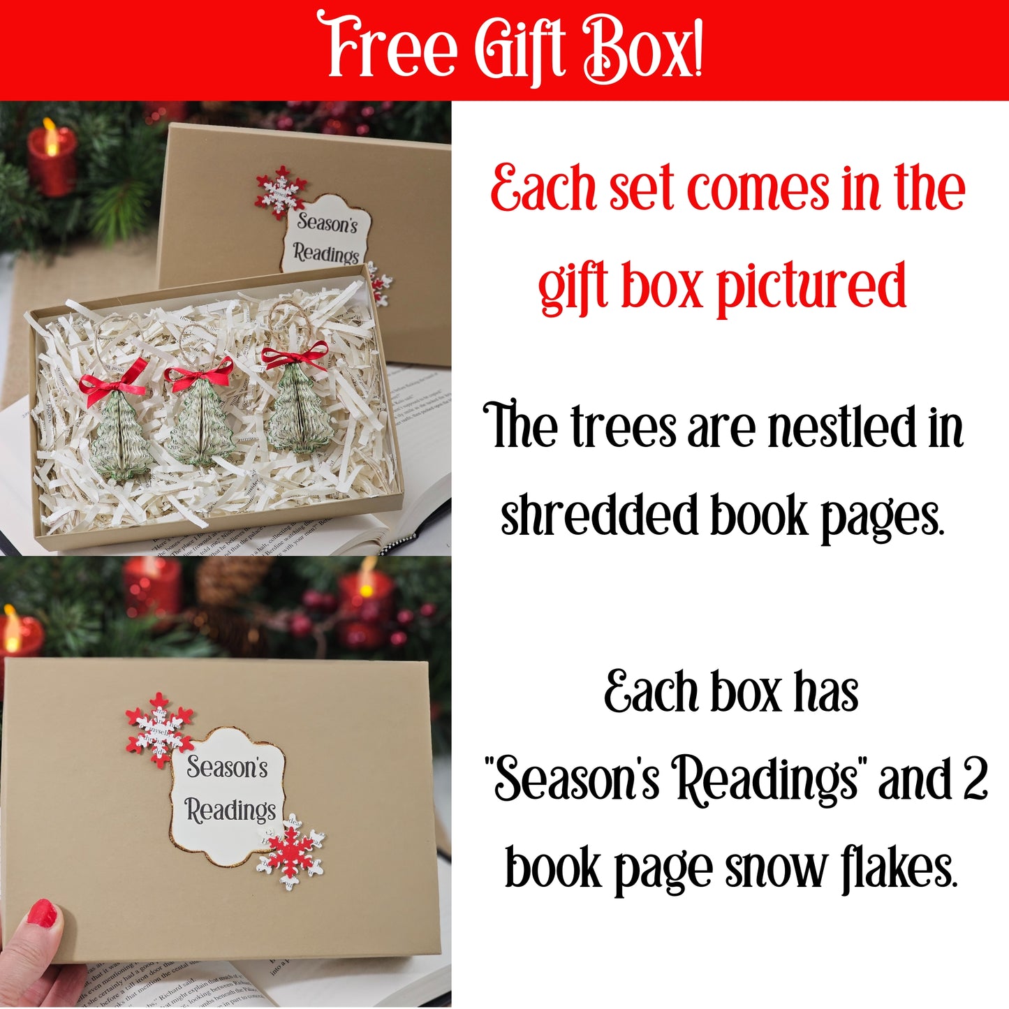 Tiny Book Page Christmas Tree Ornaments, Set of 3