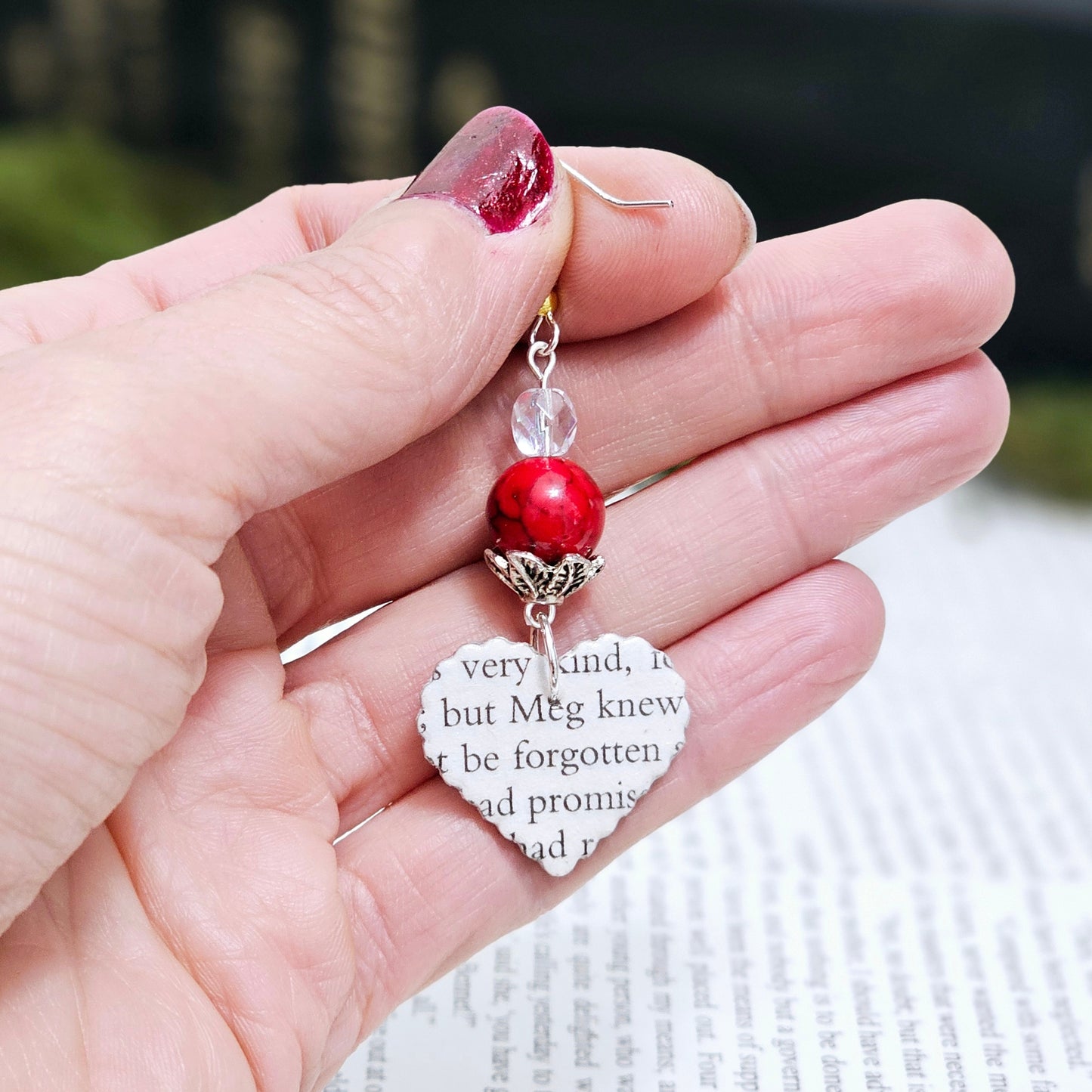 Heart Dangle Earring with Red Accent