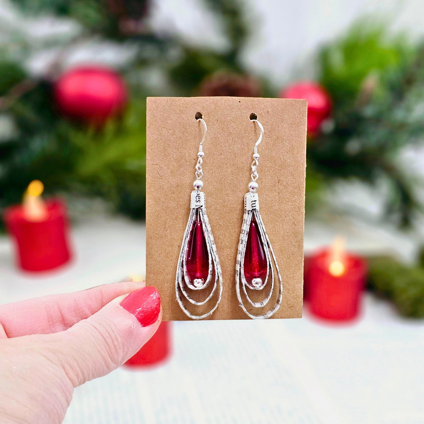 Teardrop Earrings with Red Accent