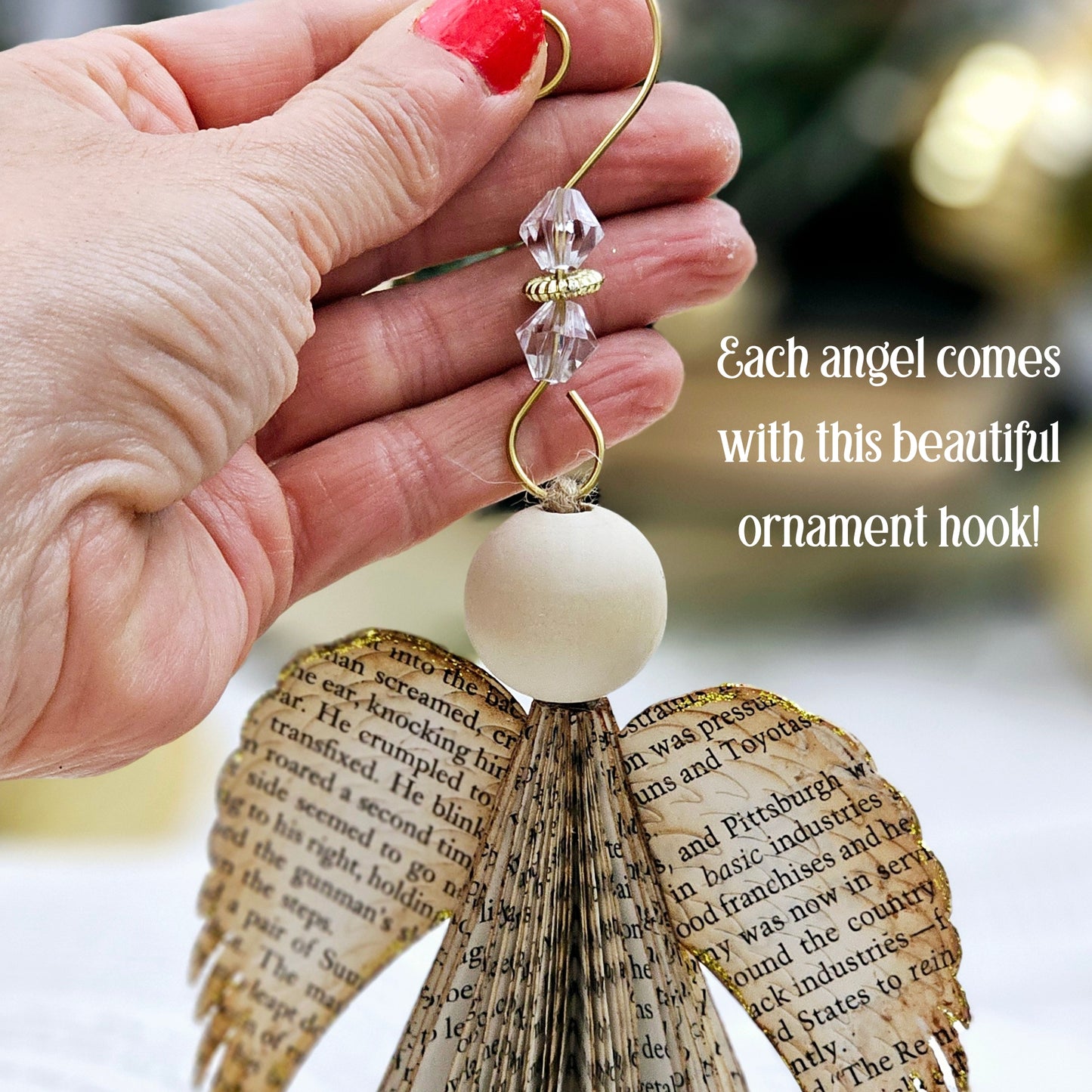 Angel Book Page Christmas Ornament for teacher, reader, book club gift