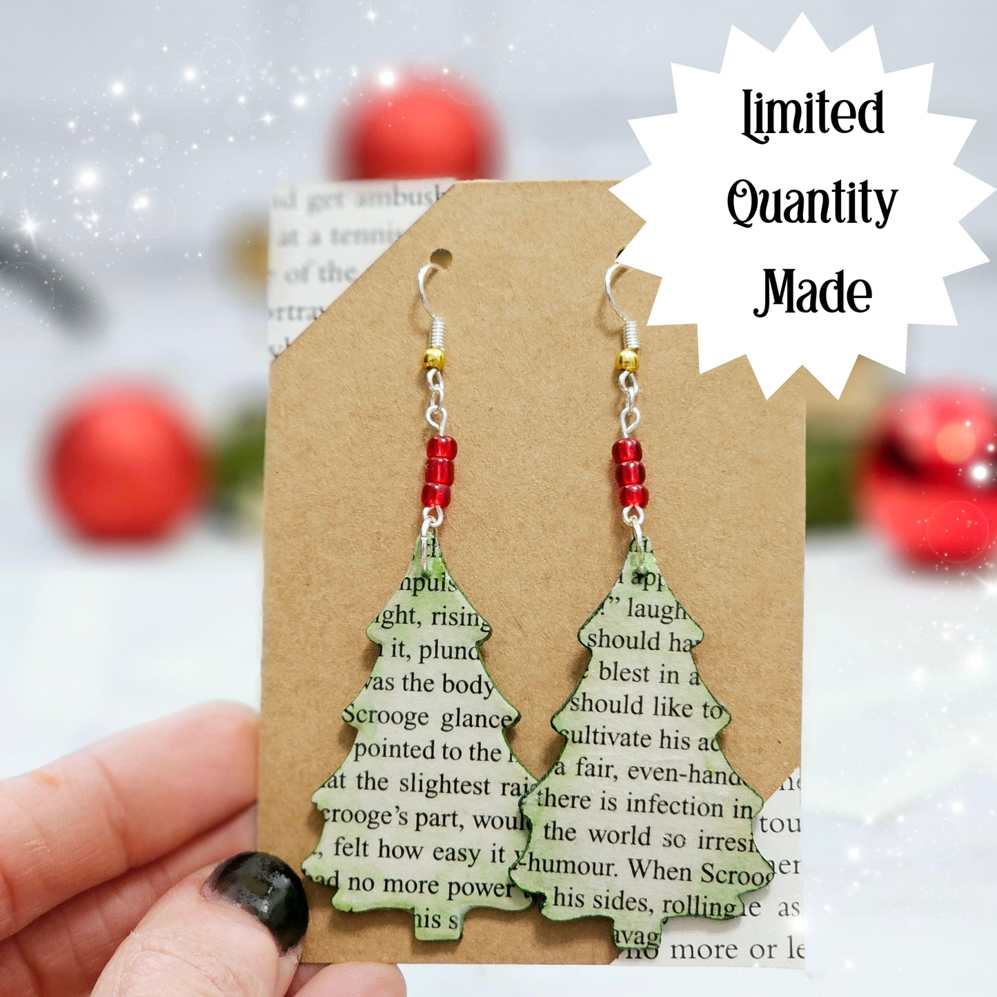 Christmas Tree Book Page Earrings for Book Lovers, Teacher Gifts and Book Club Gift Exchange