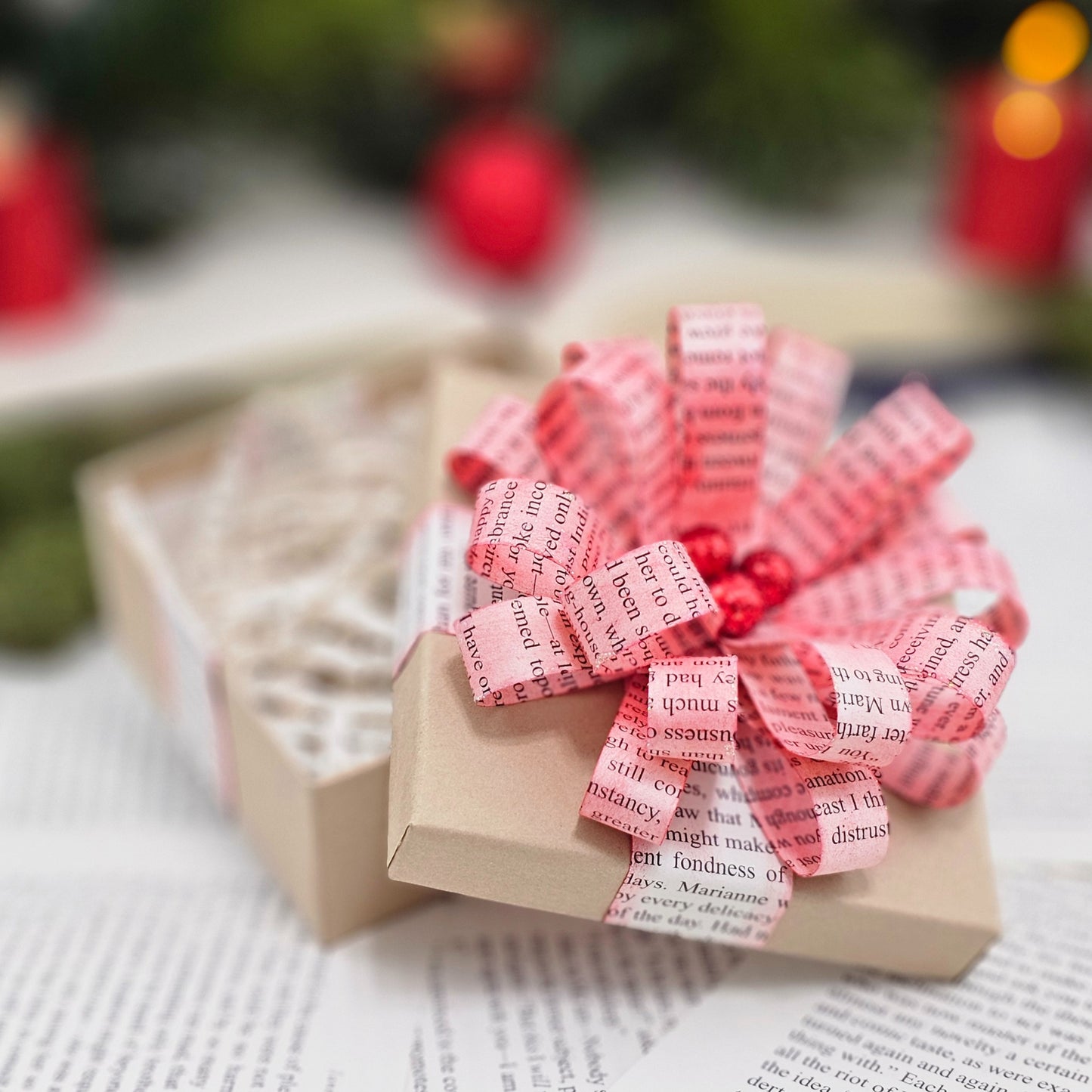 Bookish Gift Box with Red Book Page Bow