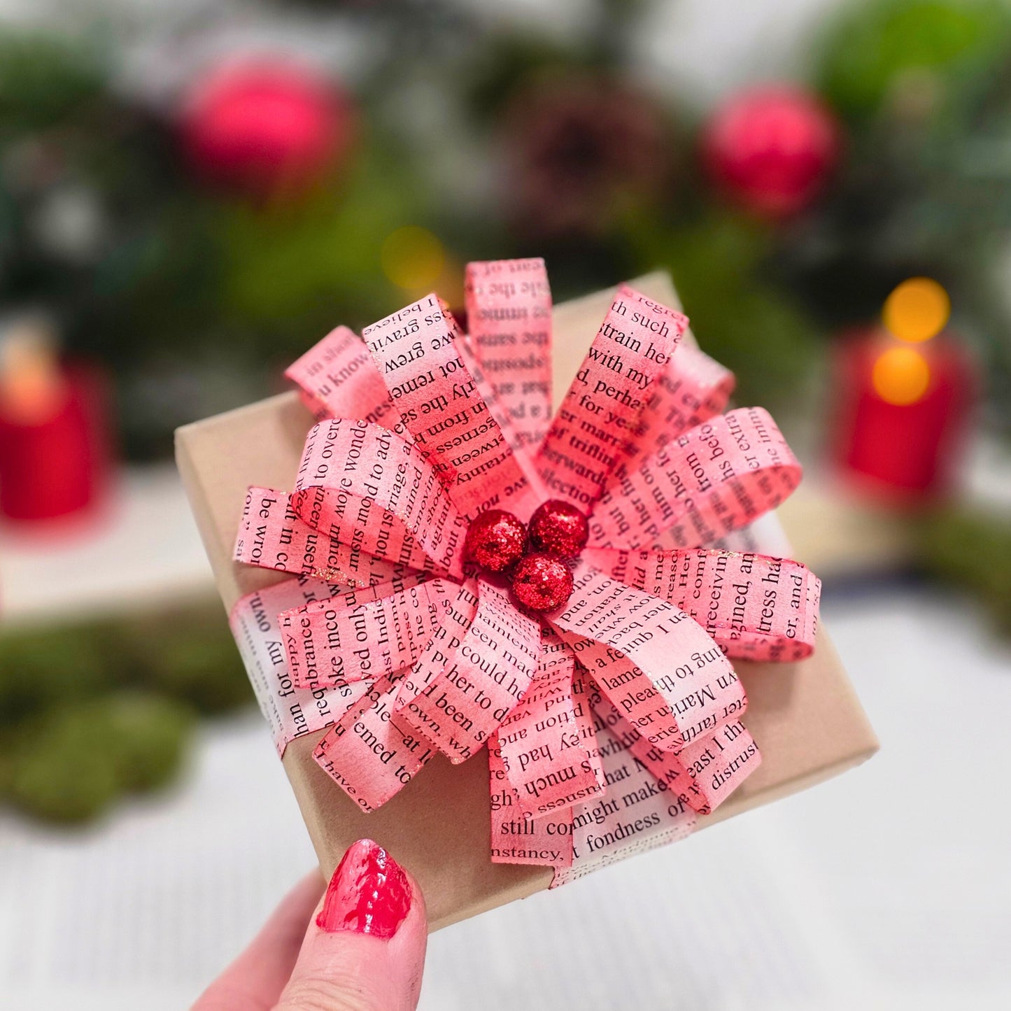 Bookish Gift Box with Red Book Page Bow