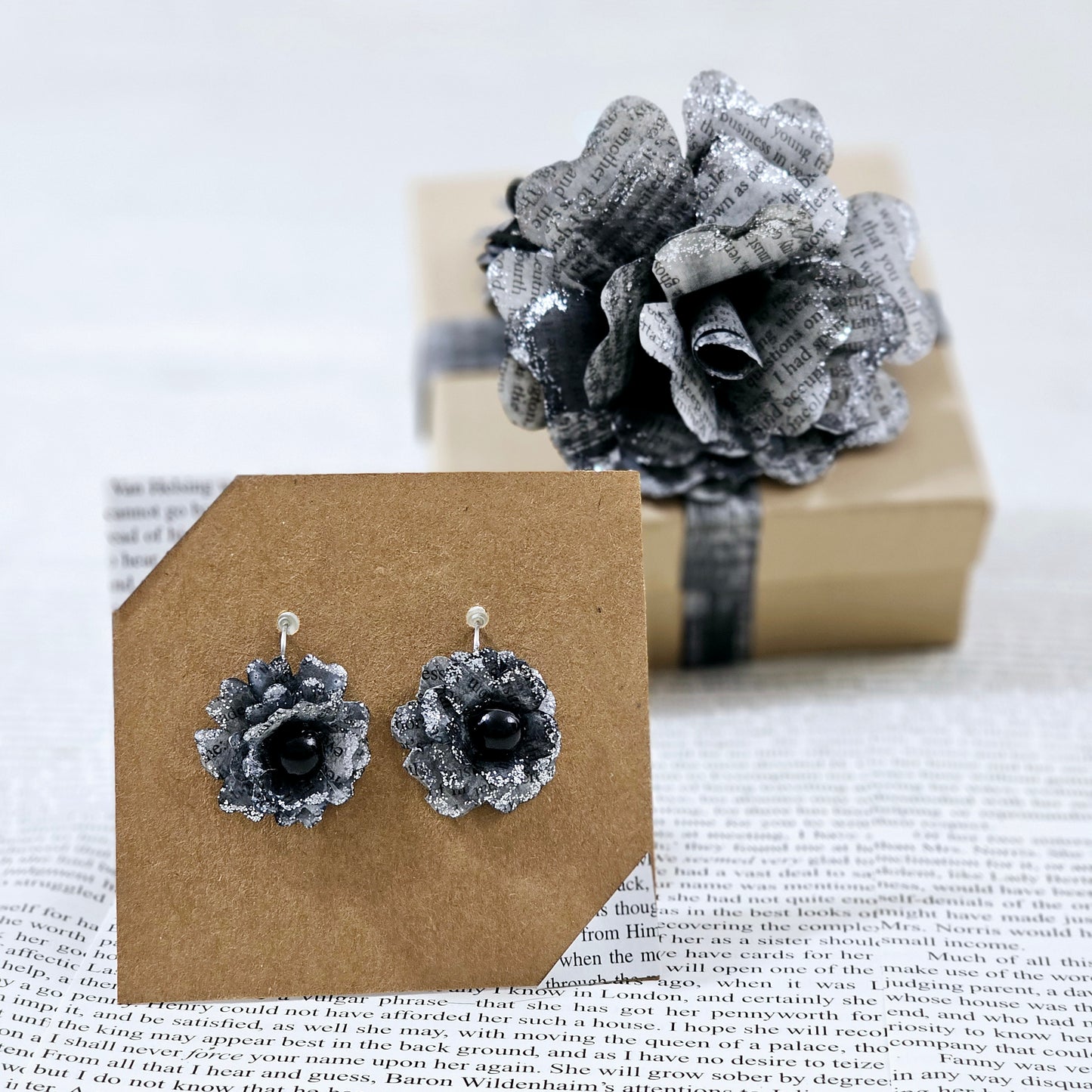 Dracula Book Page Rose Earrings