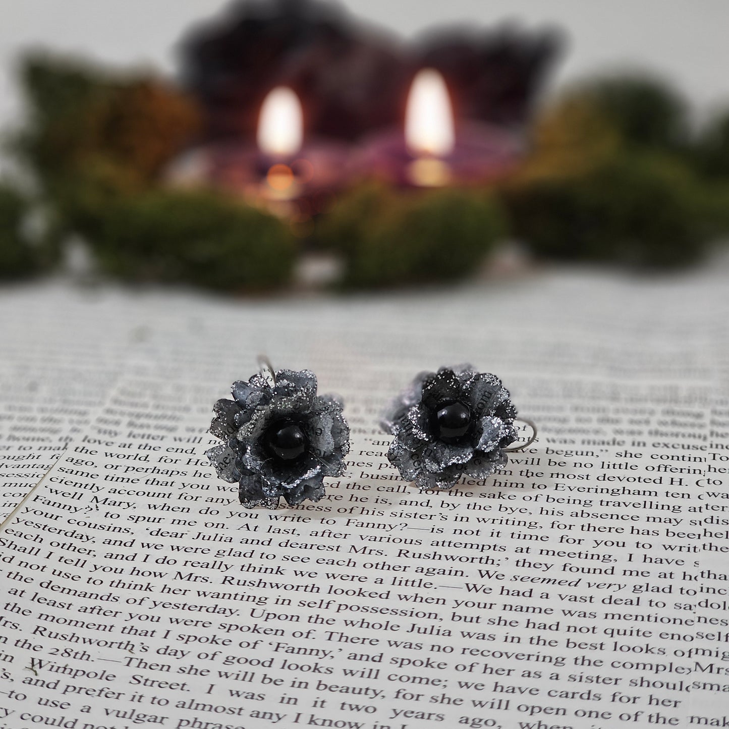 Dracula Book Page Rose Earrings