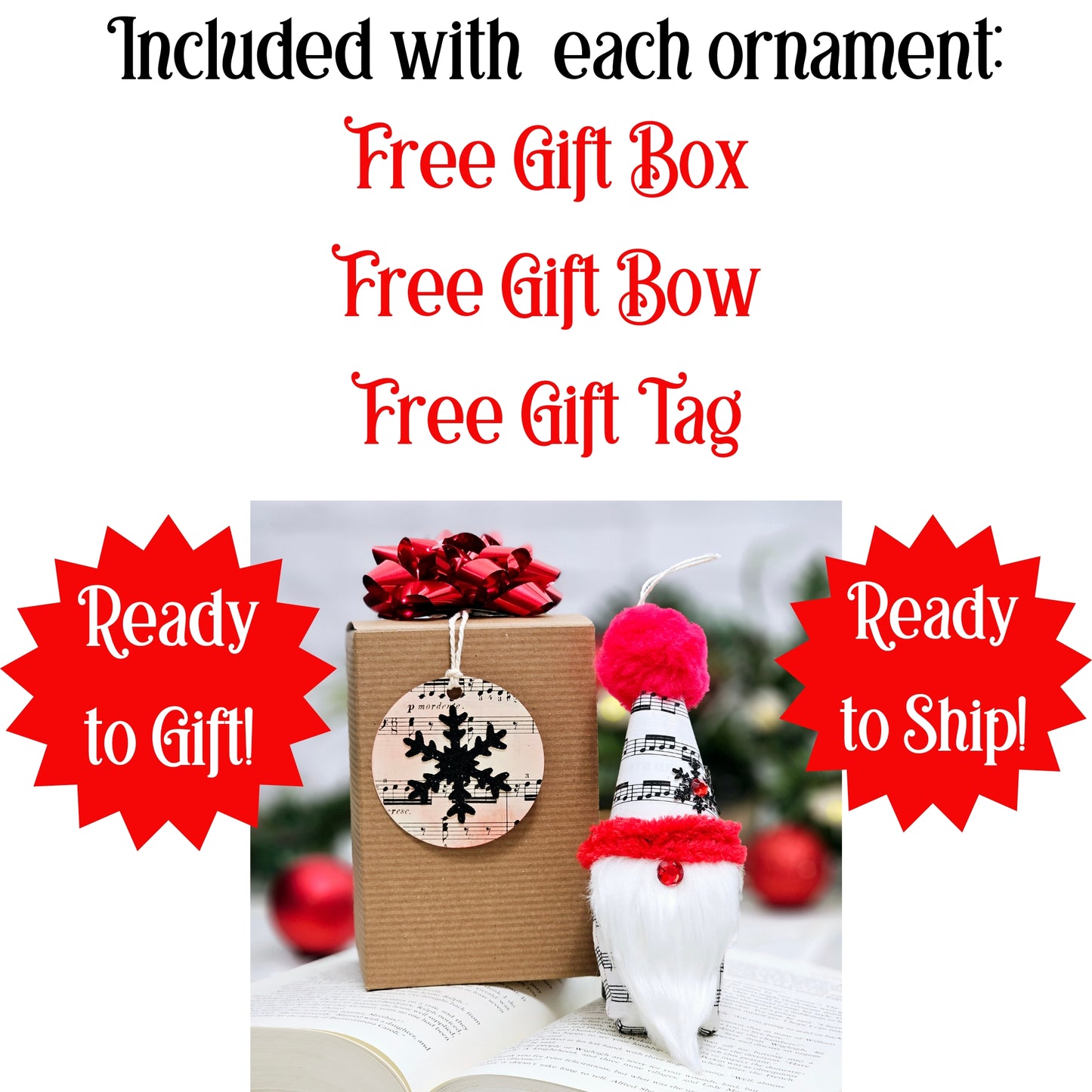 Sheet Music Gnome Christmas Ornament
