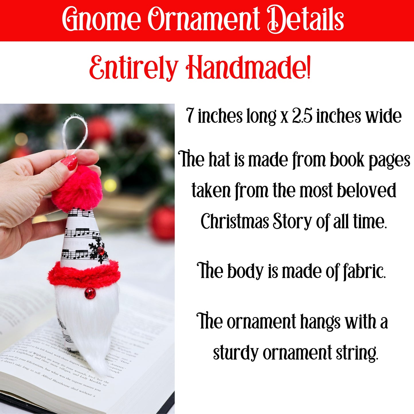 Sheet Music Gnome Christmas Ornament