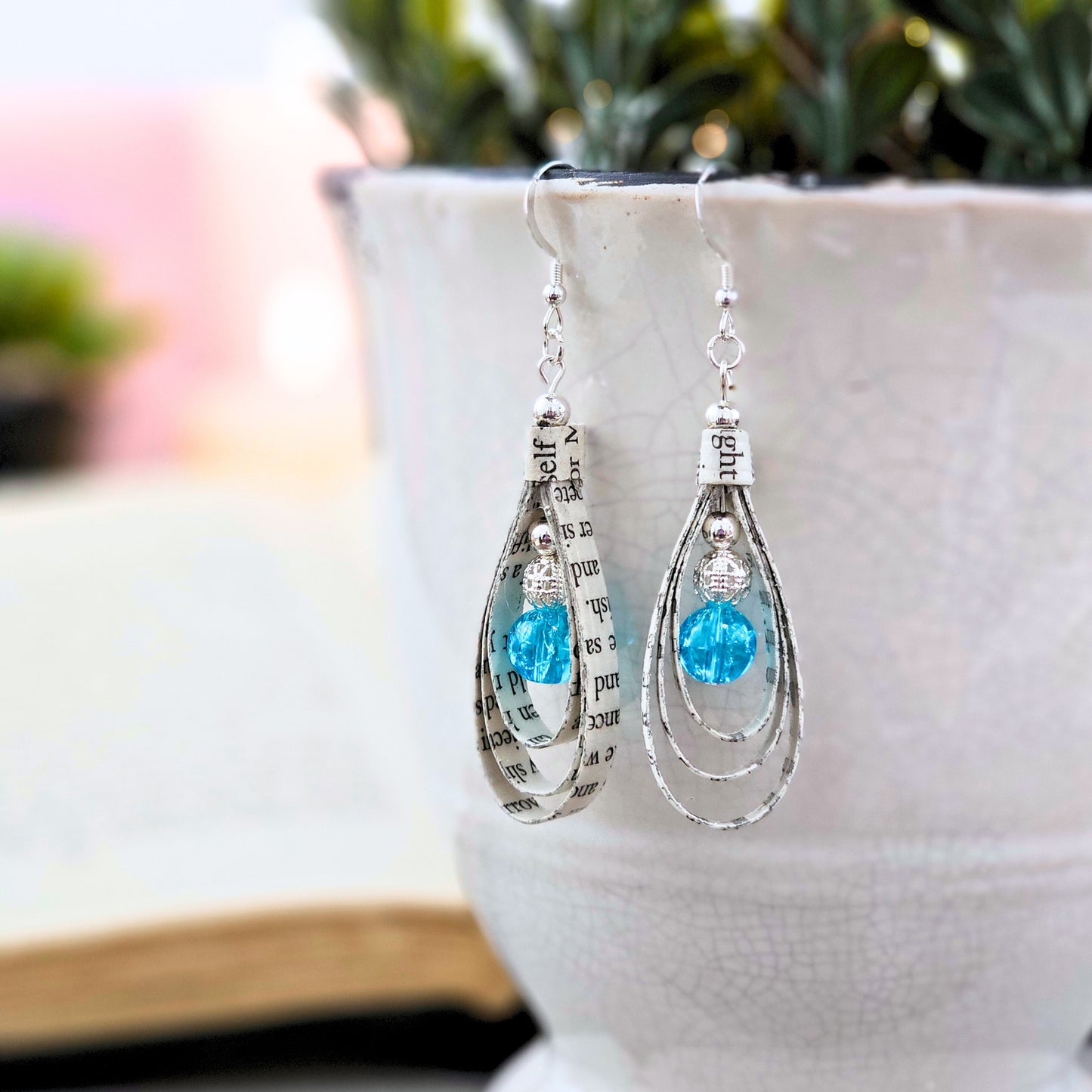 Book Page Tear Drop Earrings, Gift for Book Lovers, Teachers and Book Club Gift Exchange