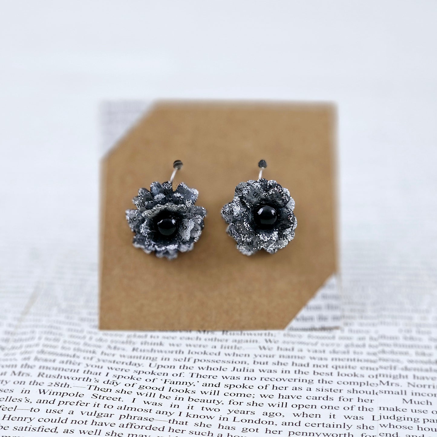 Dracula Book Page Rose Earrings
