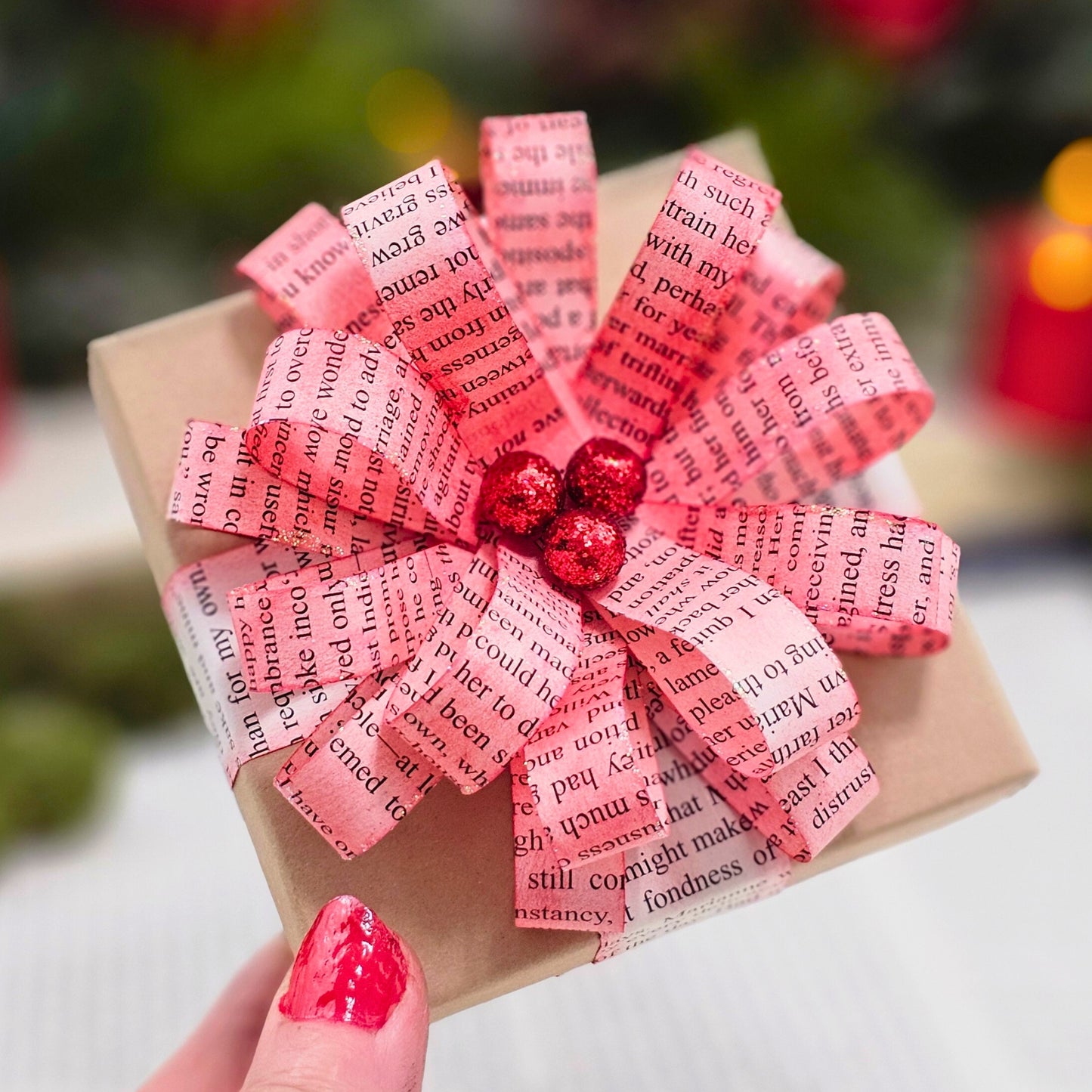 Bookish Gift Box with Red Book Page Bow