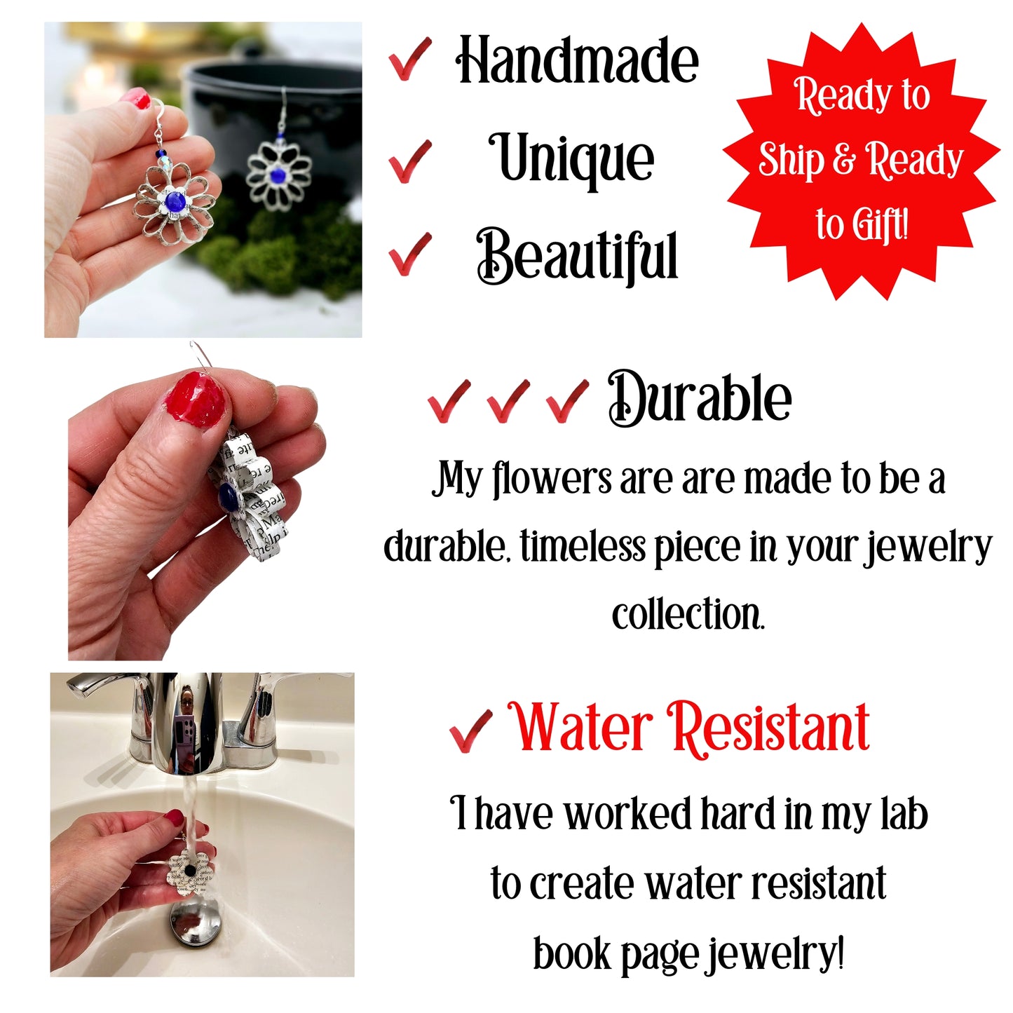 Flower Dangle Book Earrings