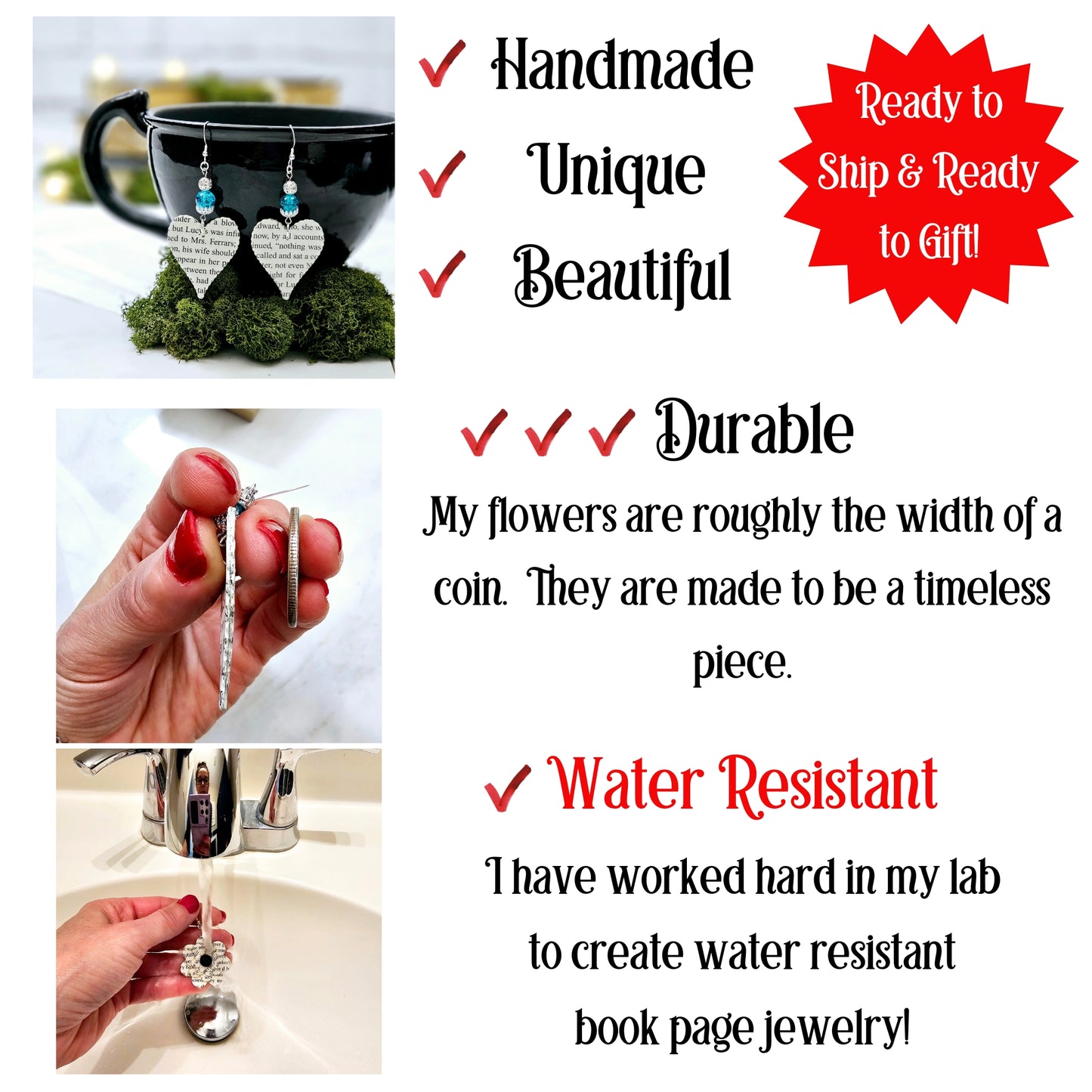 Heart Dangle Book Page Earrings for Teacher Appreciation Gift, Book Club Gift Exchange or 1st Anniversary Gift