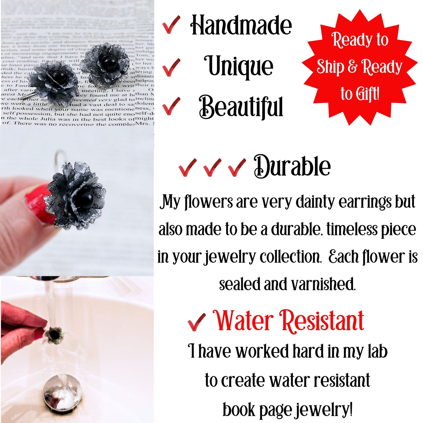 Dracula Book Page Rose Earrings