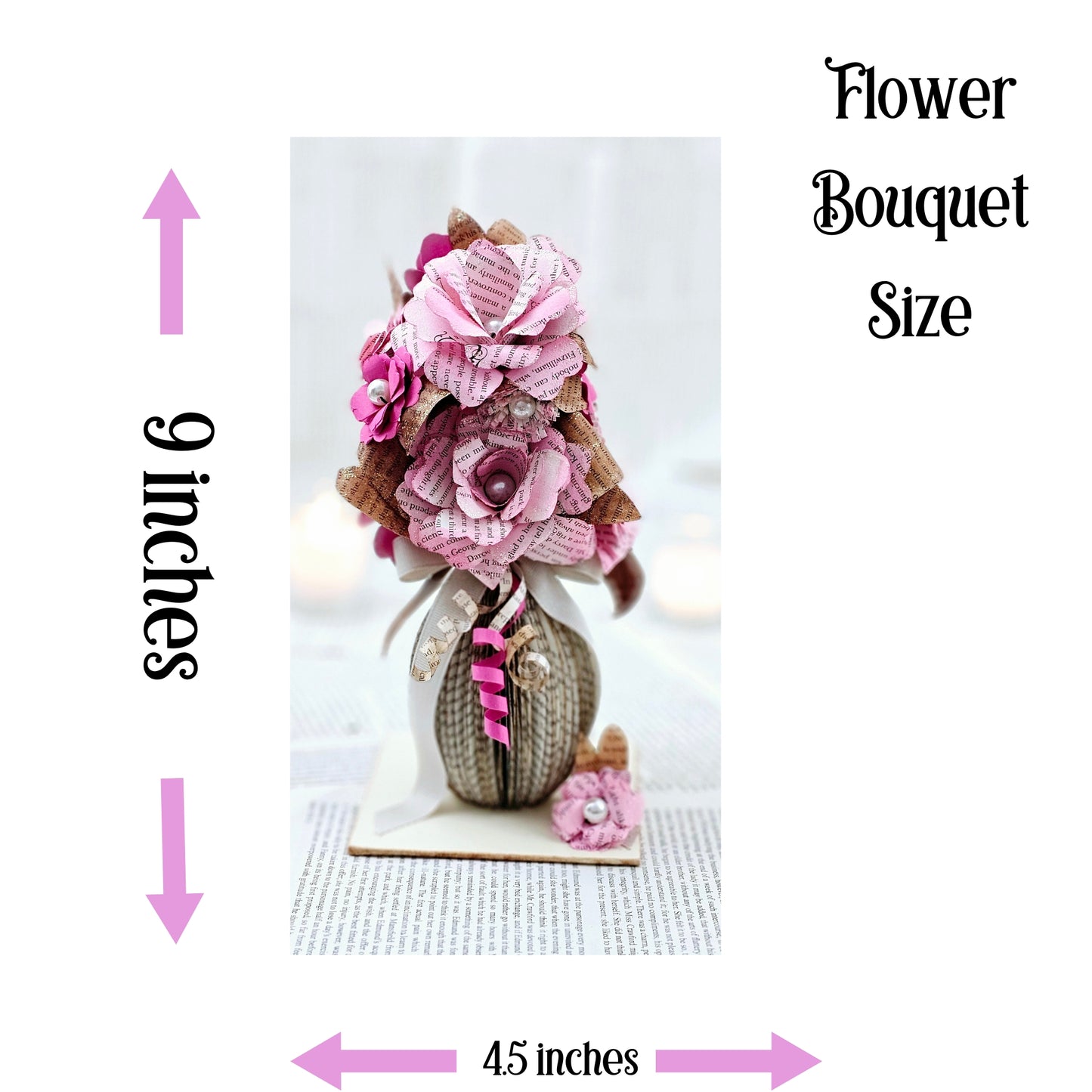 Pink Book Page Flower Bouquet
