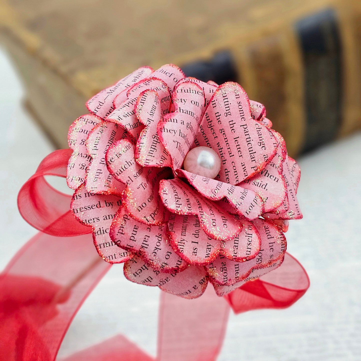 Red Single Stem Vintage Book Page Roses