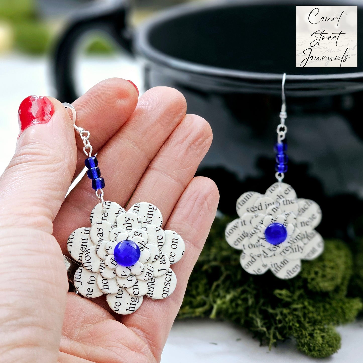 Flower Dangle Book Page Earrings for Teacher Appreciation, Book Lover or Book Club Gift Idea