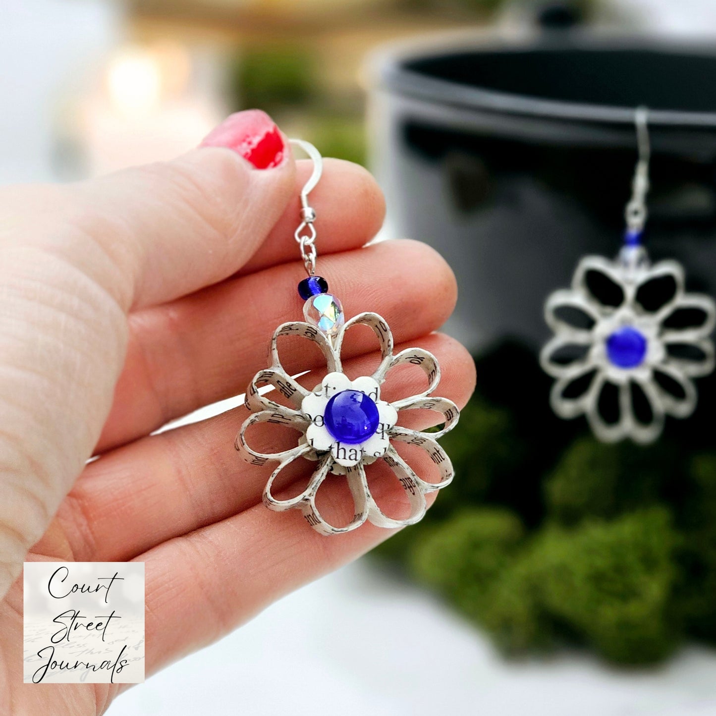 Flower Dangle Book Earrings