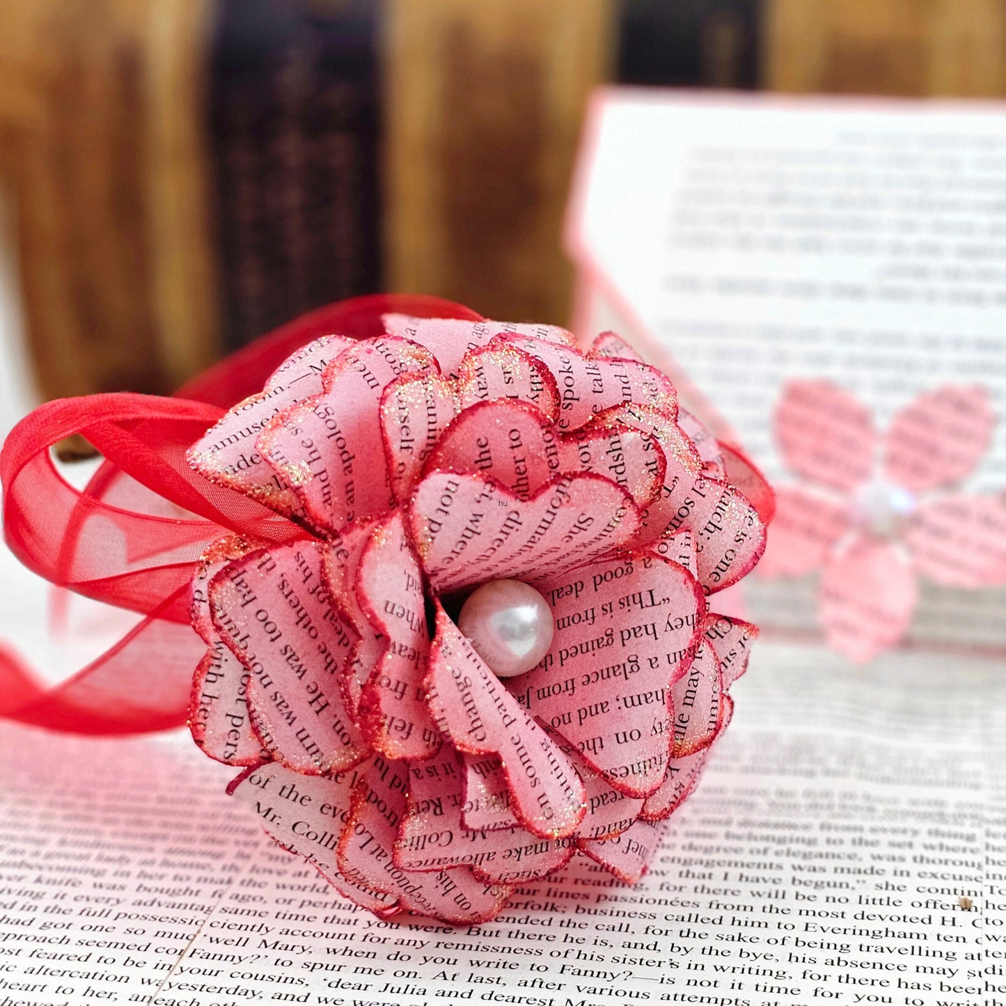 Red Single Stem Vintage Book Page Roses