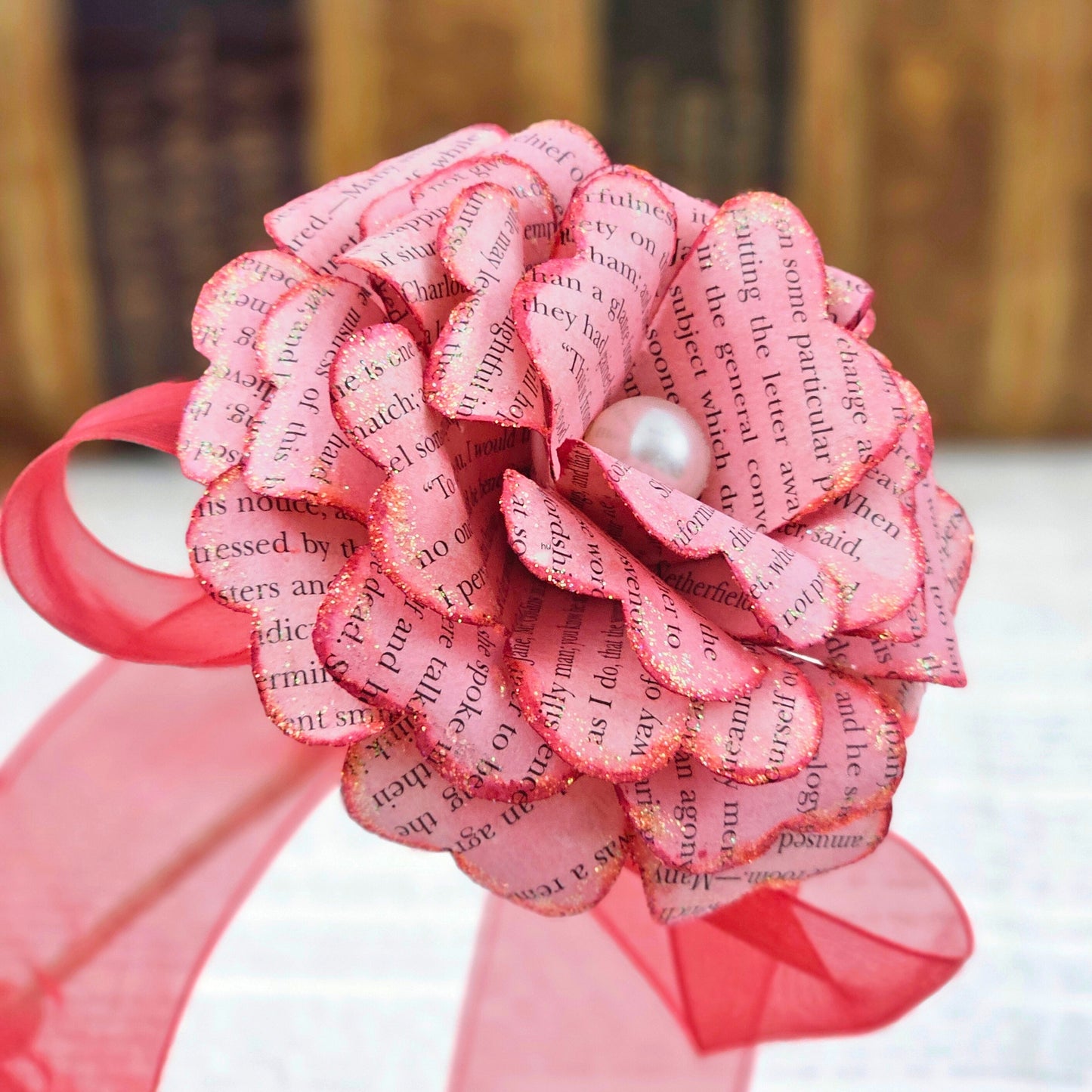 Red Single Stem Vintage Book Page Roses