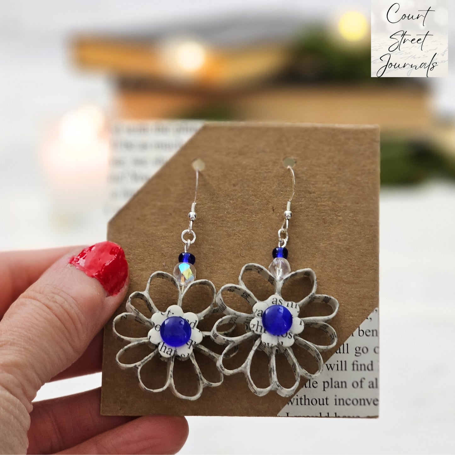 Flower Dangle Book Earrings