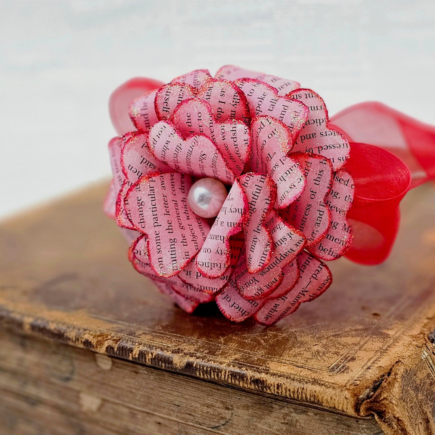 Red Single Stem Vintage Book Page Roses