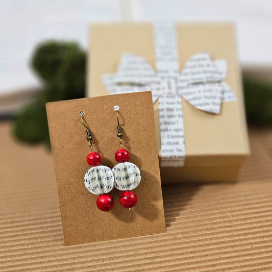 Red Turquoise Book Page Earrings