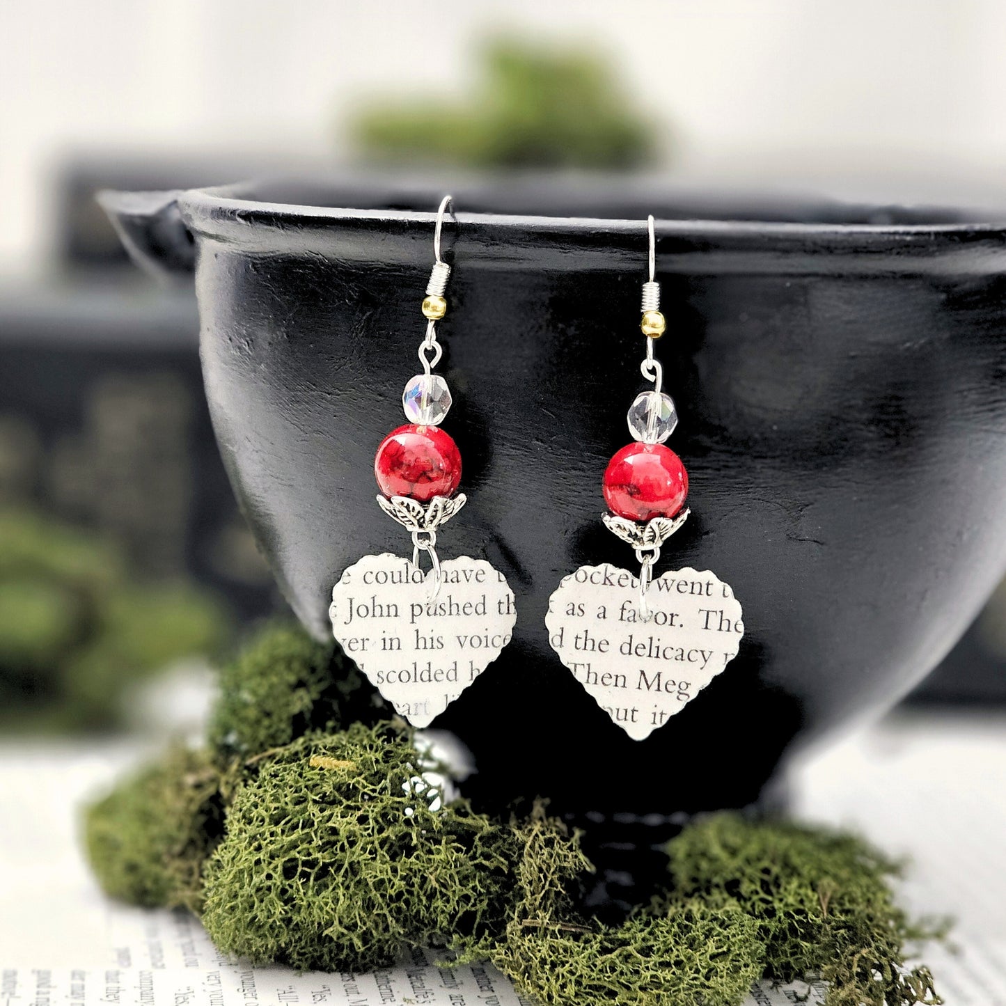 Heart Dangle Earring with Red Accent
