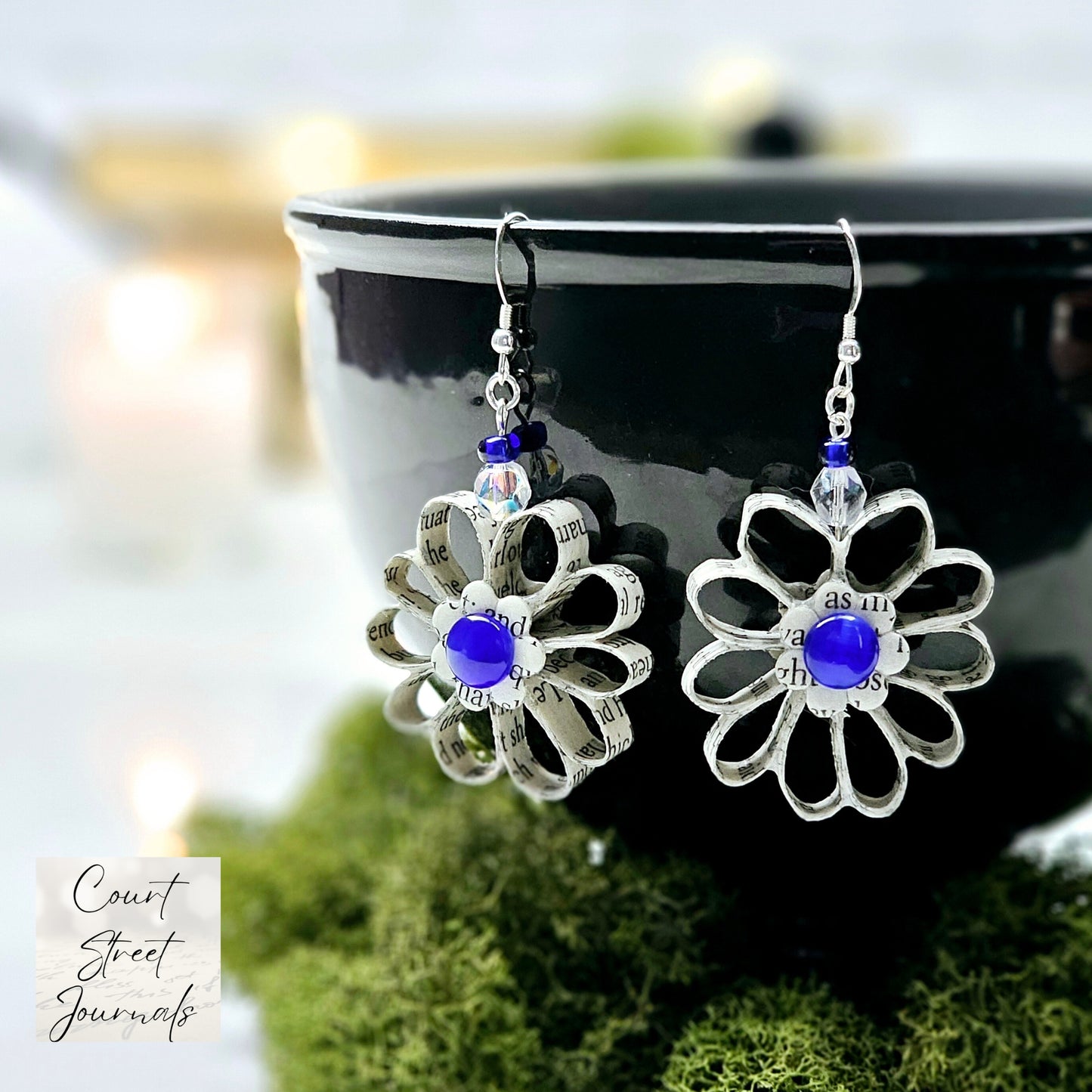 Flower Dangle Book Earrings