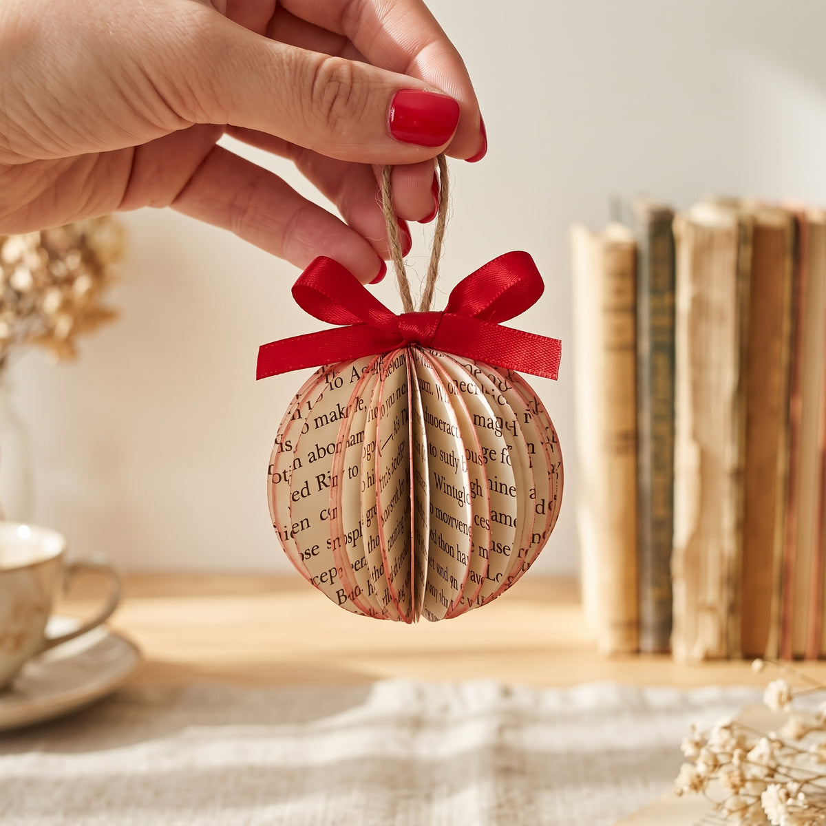 Tiny Book Page Ball Ornament