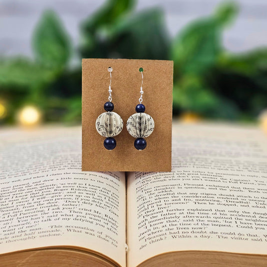 book page dangle earrings made from literary classics for book lover, teacher and librarian gifts
