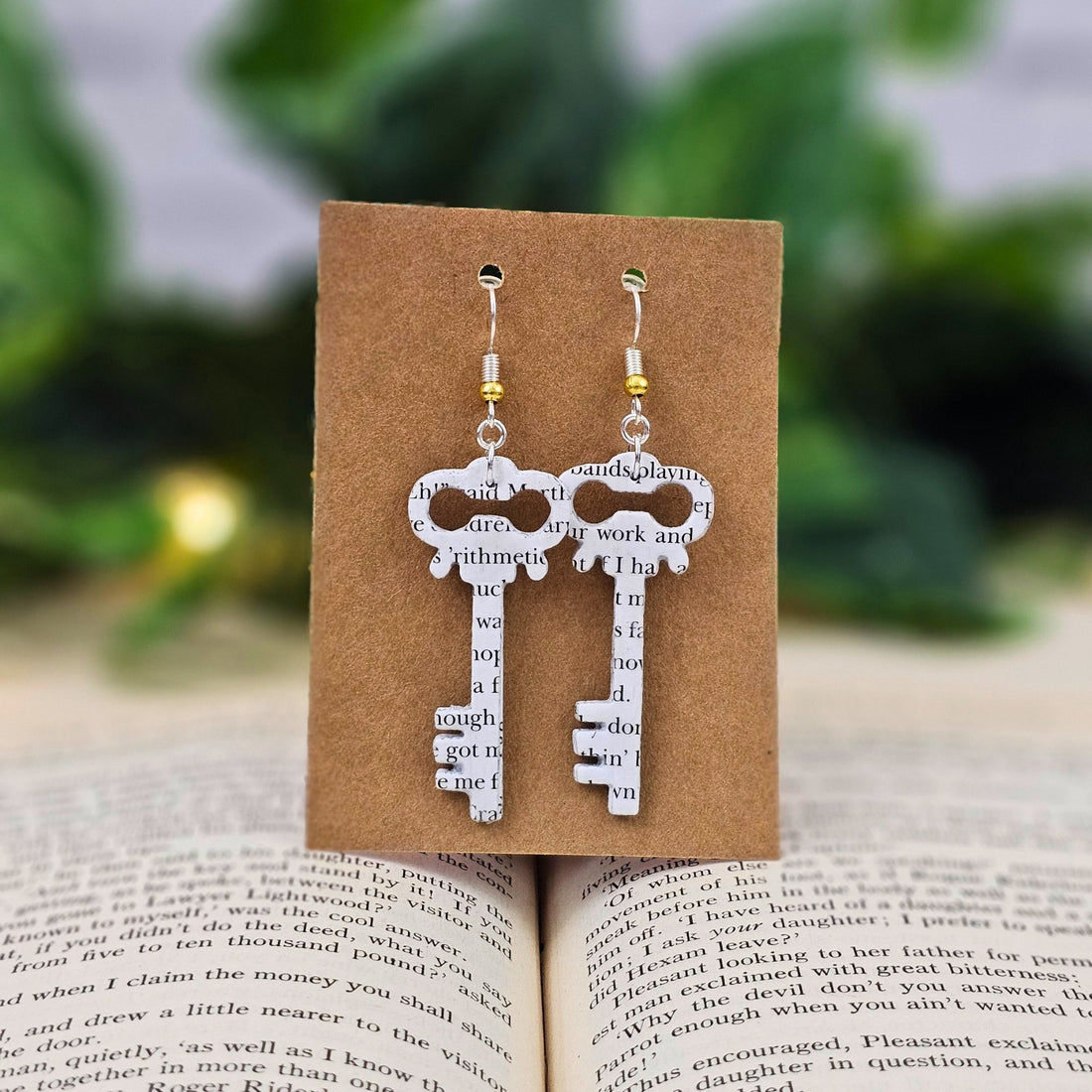 Literary Book Page Key Earrings