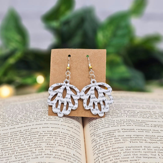 Leaf Shaped Book Page Earrings for Literary Gifts for Teachers and Book Lovers