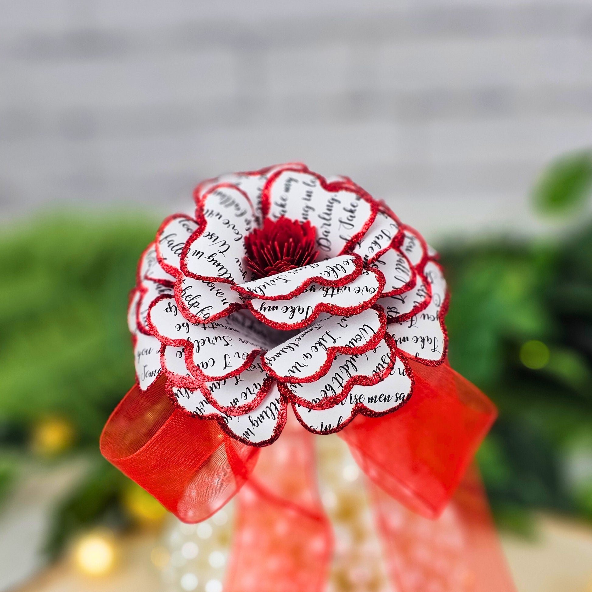 First anniversary paper rose gift for wife - handmade red song lyric keepsake