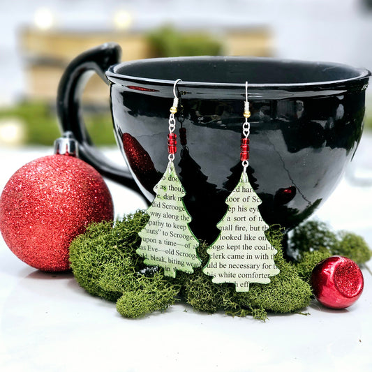 Christmas Tree Book Page Earrings for Book Lovers, Teacher Gifts and Book Club Gift Exchange