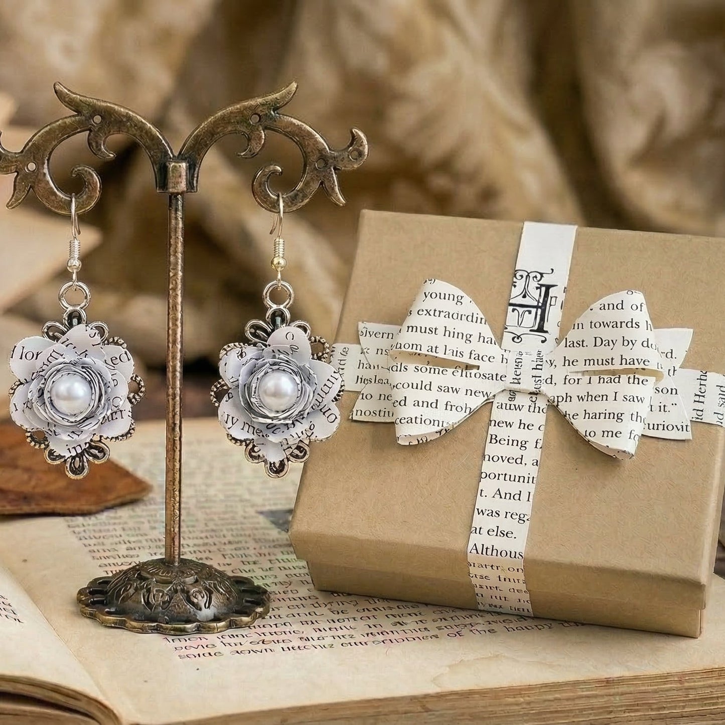 book page floral earrings come with a free gift box
