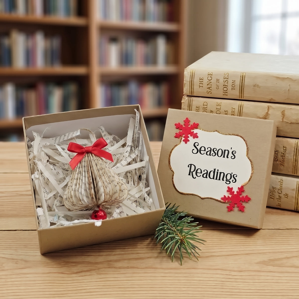 each ornament comes with a season's reading gift box