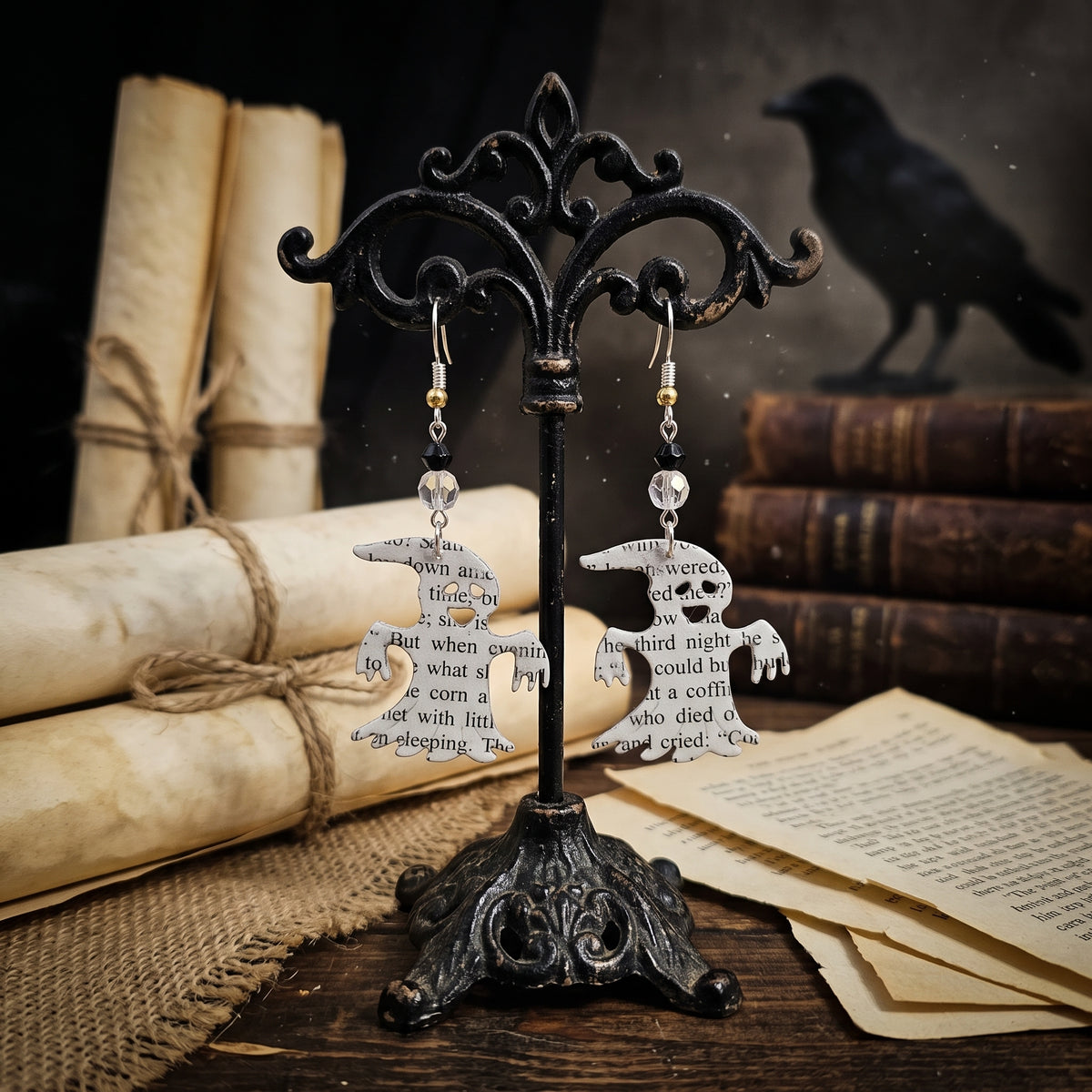 Ghost Book Page Earrings | Halloween Literary Jewelry for Book Lovers