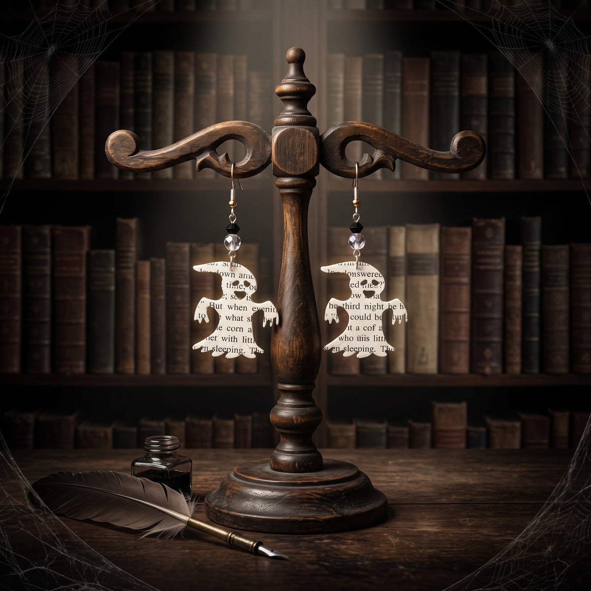 Ghost Book Page Earrings | Halloween Literary Jewelry for Book Lovers